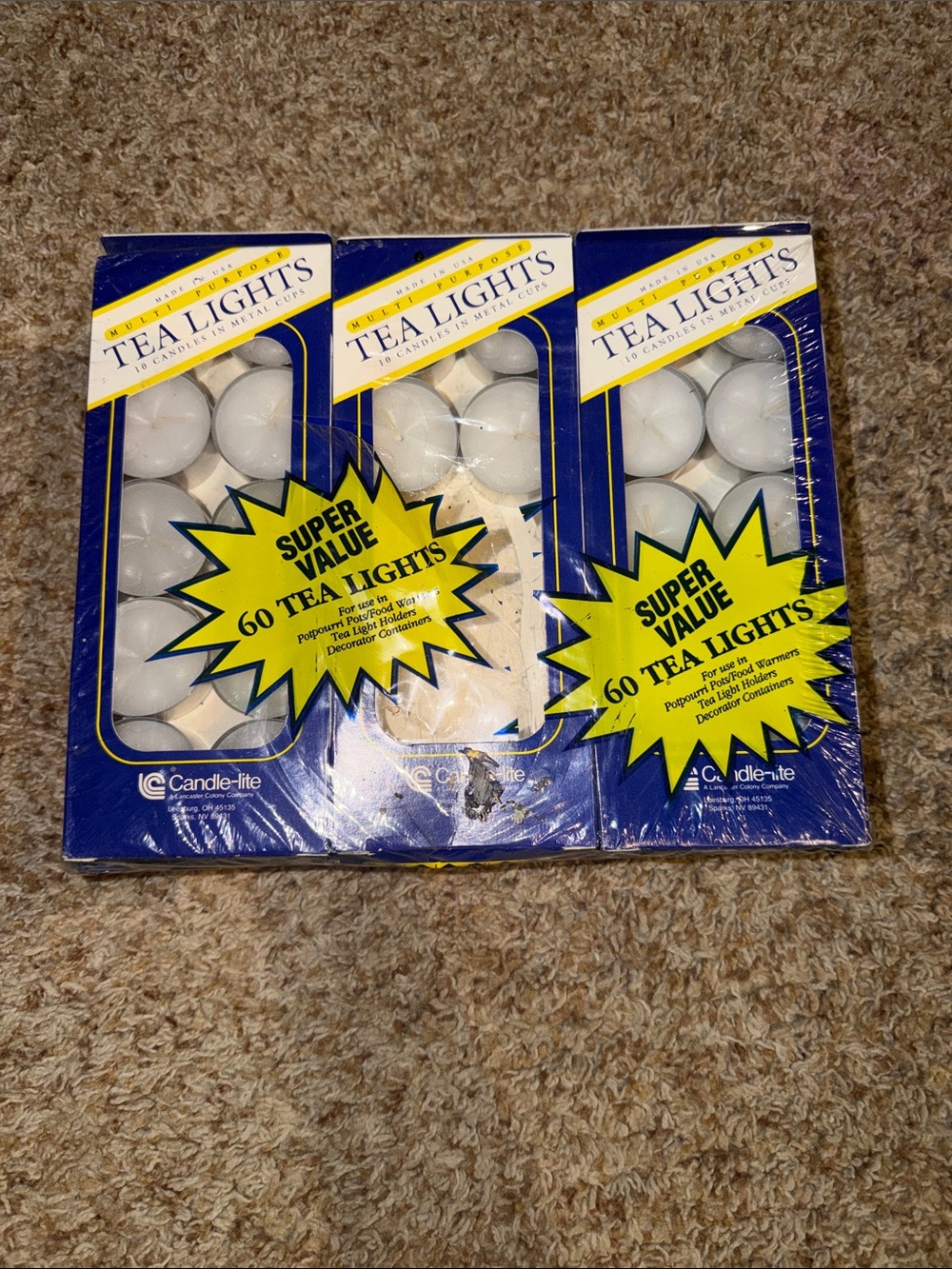 Vintage Candle-lite Multipurpose 60 Tea Lights 10 per Box Made in the USA
